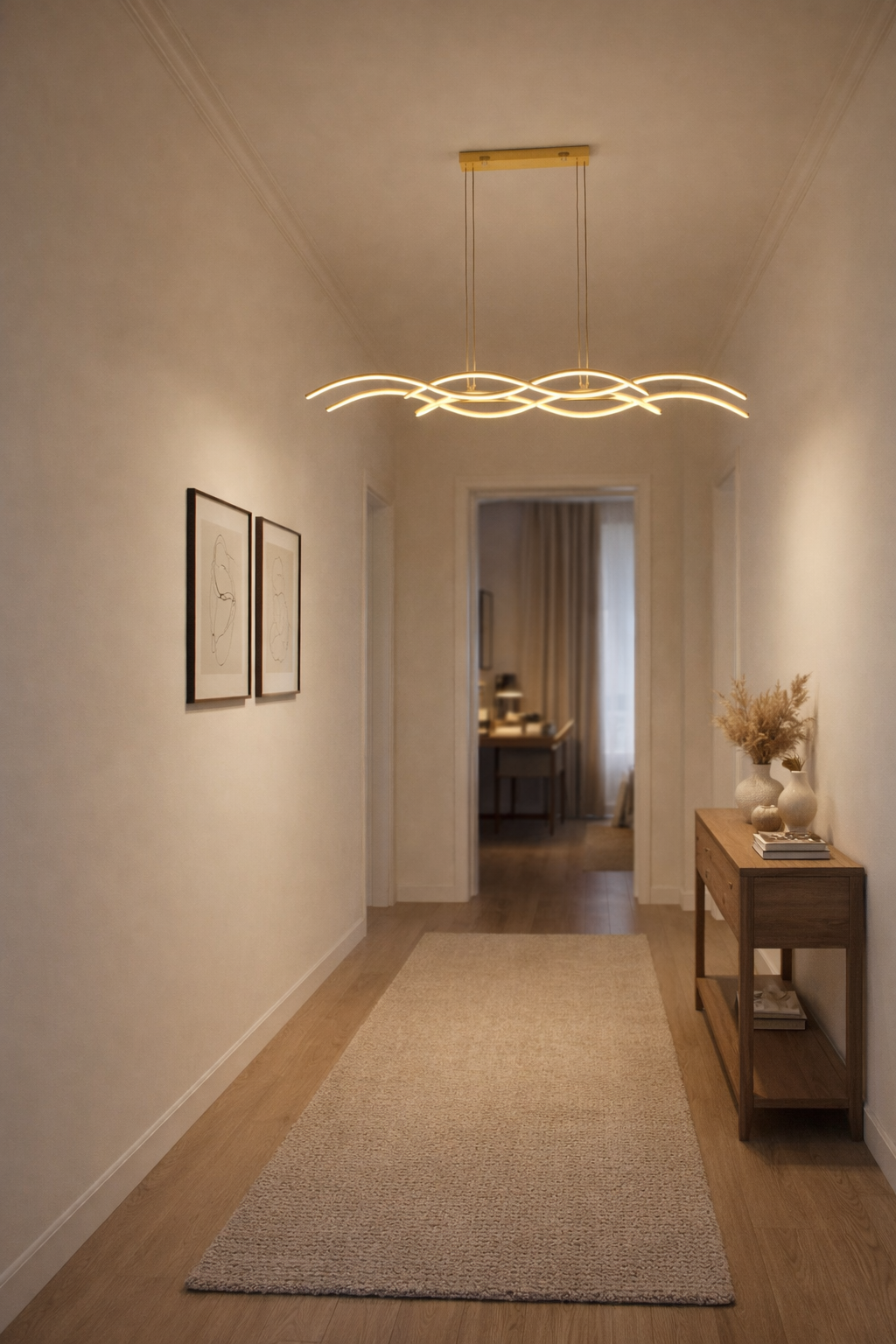 HDC Luxury Modern Gold Finish Wave Chandelier Light for Dining Room