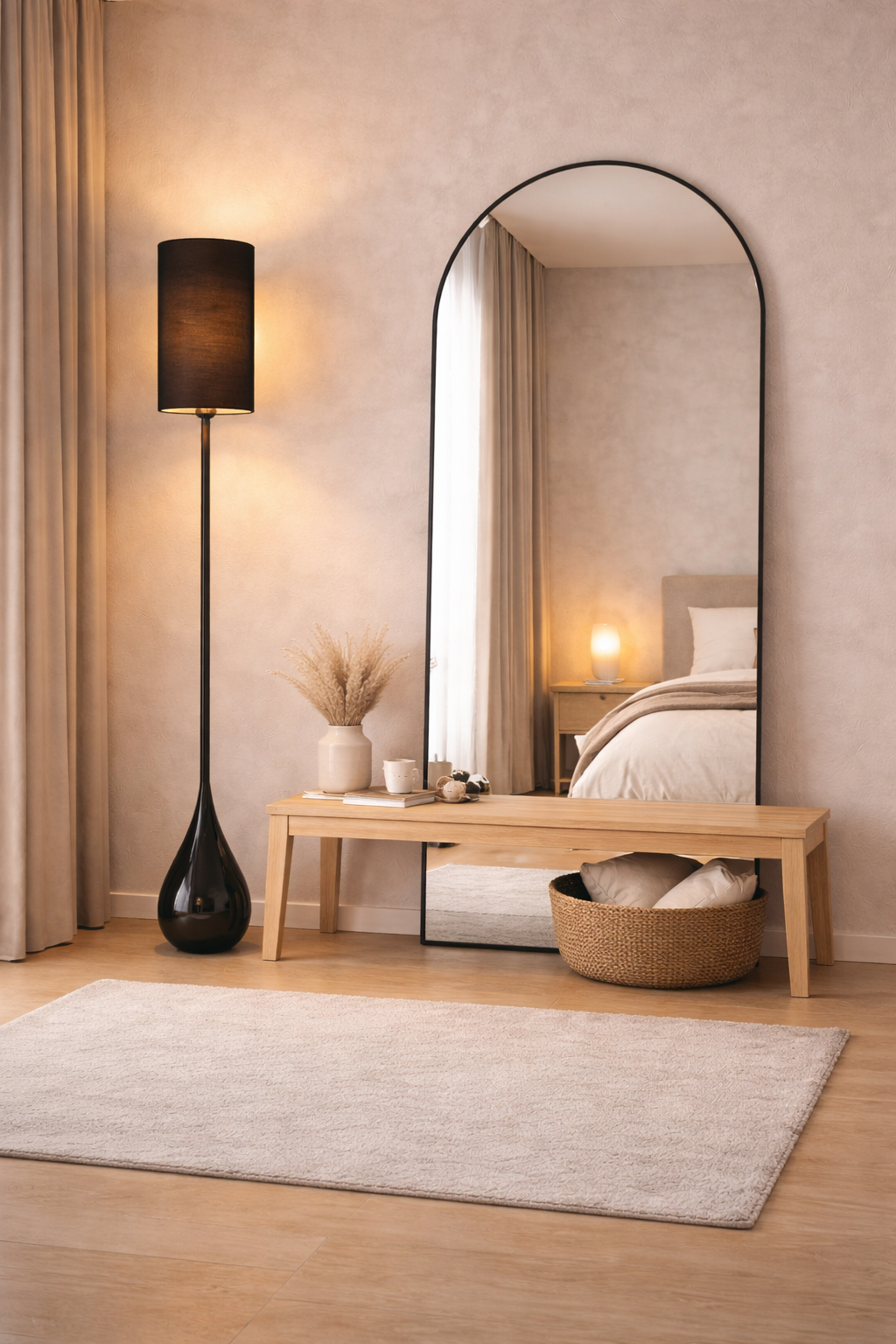 HDC Modern Elegant Black Fabric Shade Floor Lamp for Living Room & Bedroom