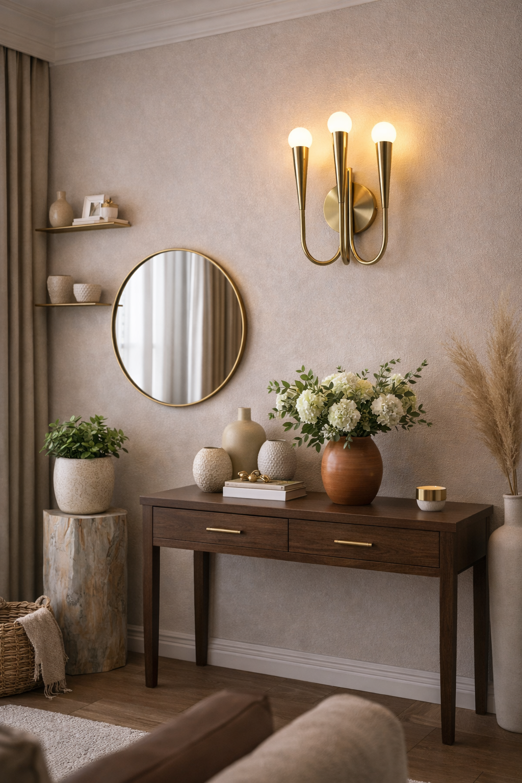 HDC Modern 3-Light Brass Finish Wall Sconce for Living Room, Bedroom & Hallway