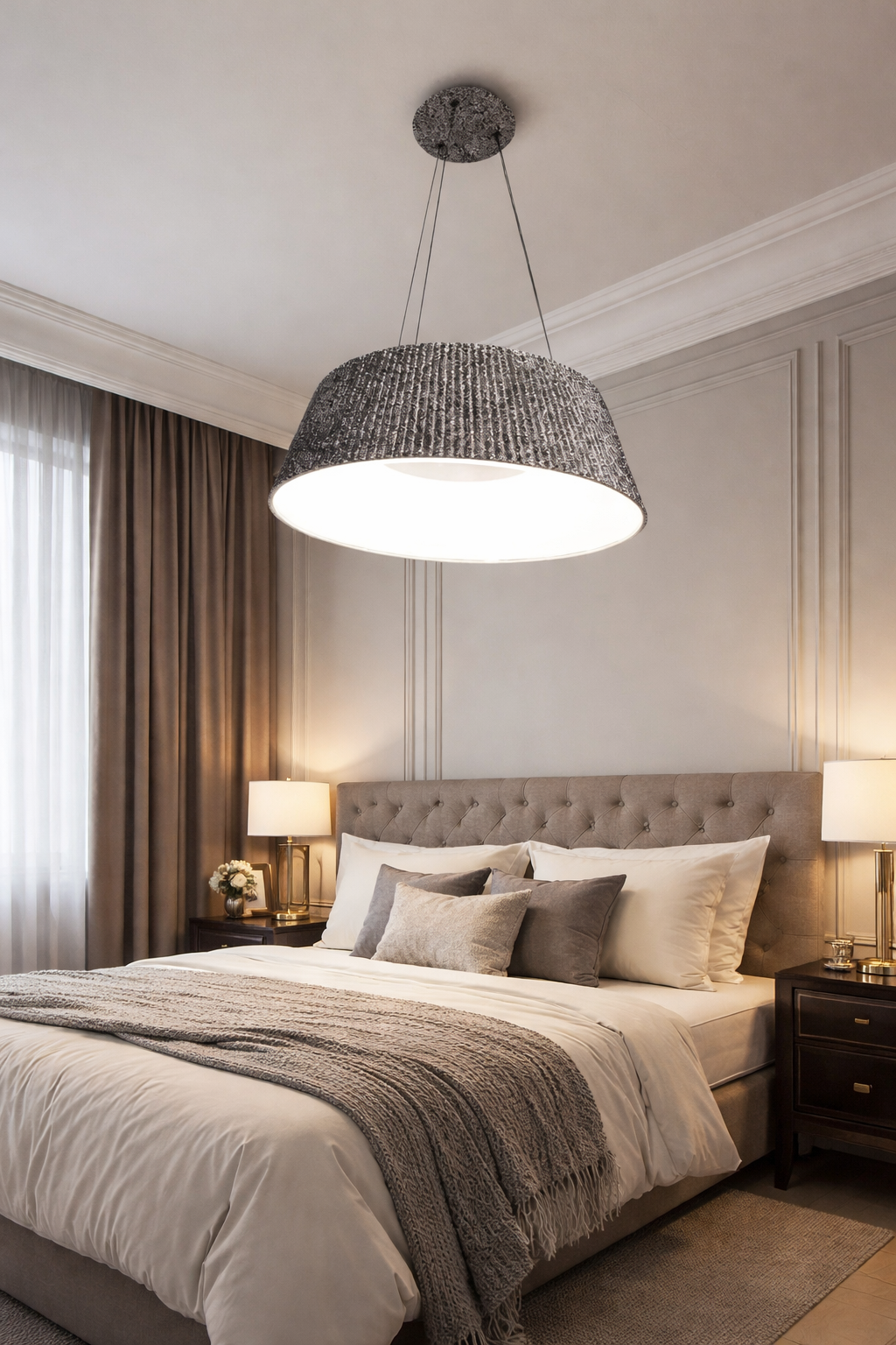 HDC Modern Black Fabric Pendant Ceiling Light for Living Room, Dining & Bedroom
