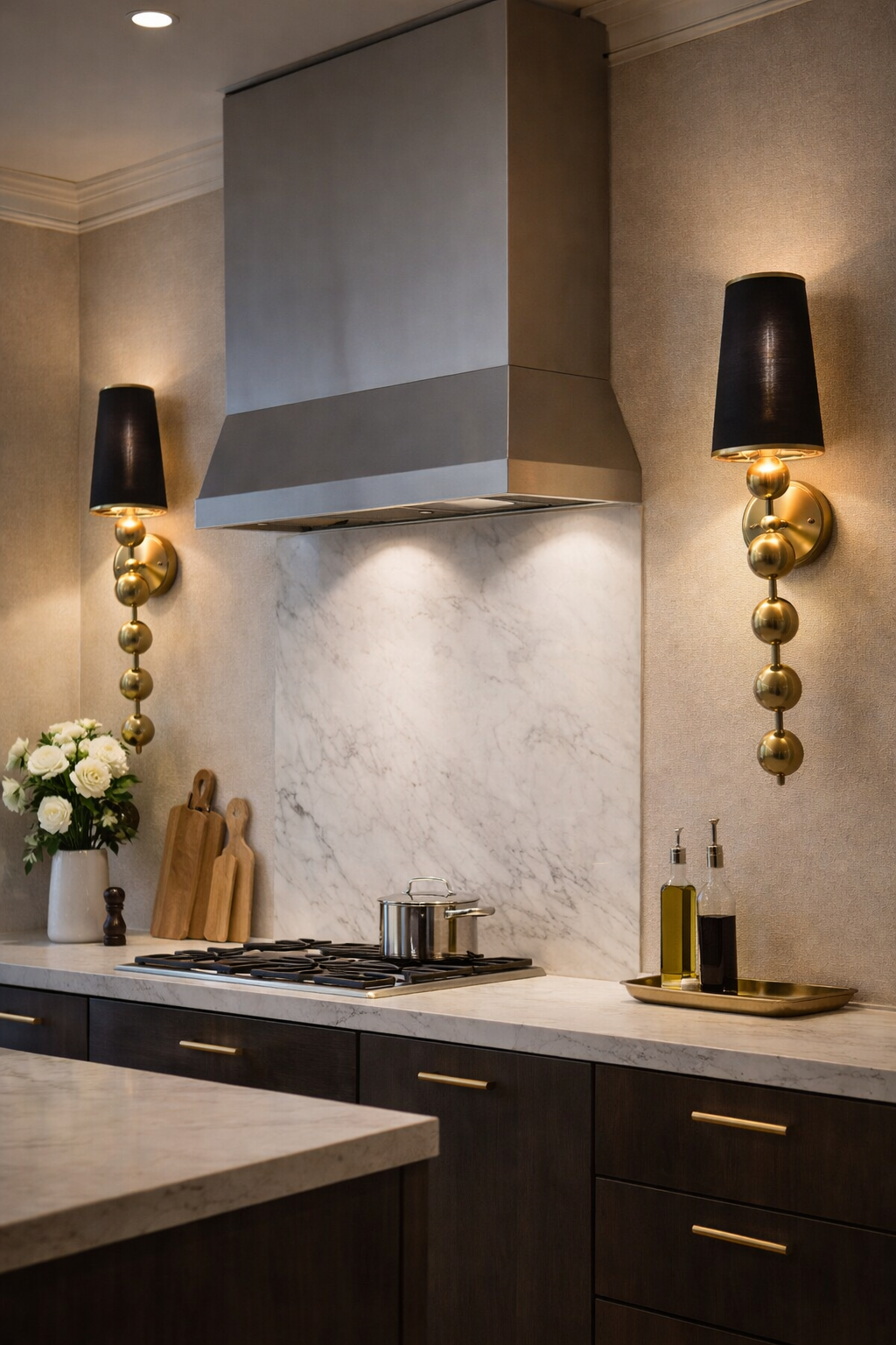 HDC Luxury Black & Gold Designer Wall Light with Fabric Shade for Bedroom & Living Room