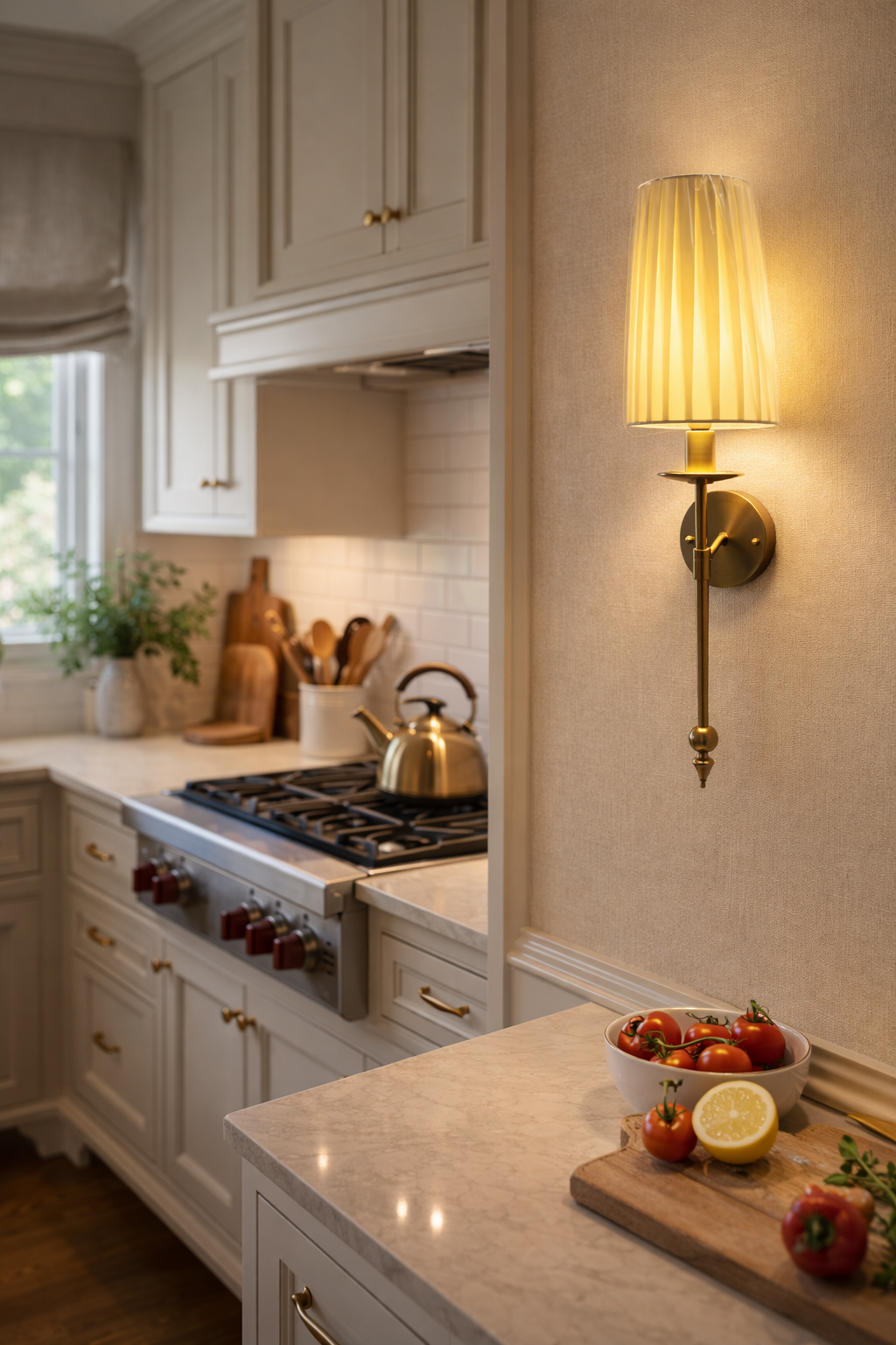 HDC Luxury Pleated Fabric Wall Light with Antique Gold Finish for Bedroom & Living Spaces