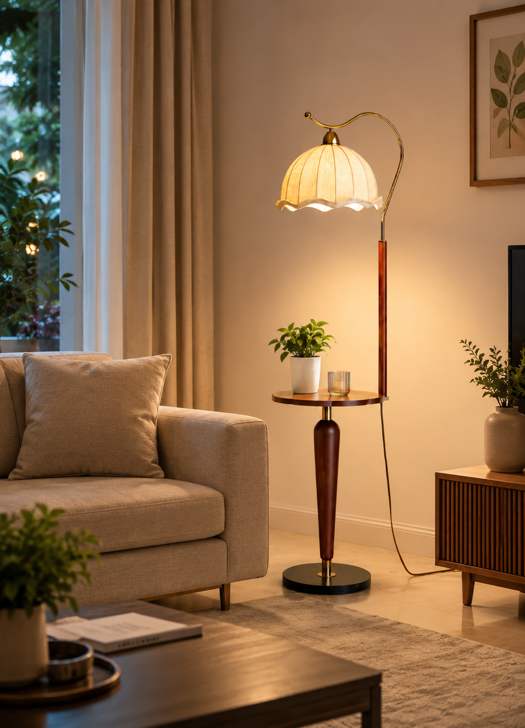 HDC Modern Arc Fabric Shade Floor Lamp for Bedroom, Living Room