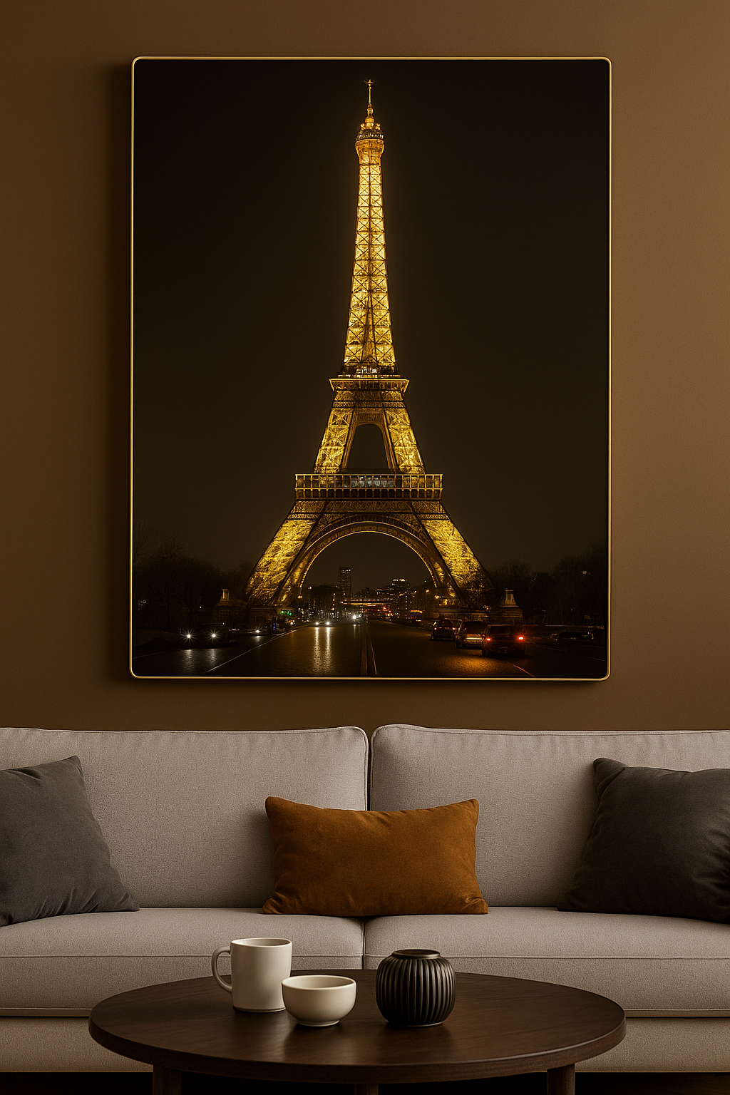 Hdc Modern Eiffel Tower Nightscape Canvas Wall Art Crystal Painting Paris City Lights Wall Art