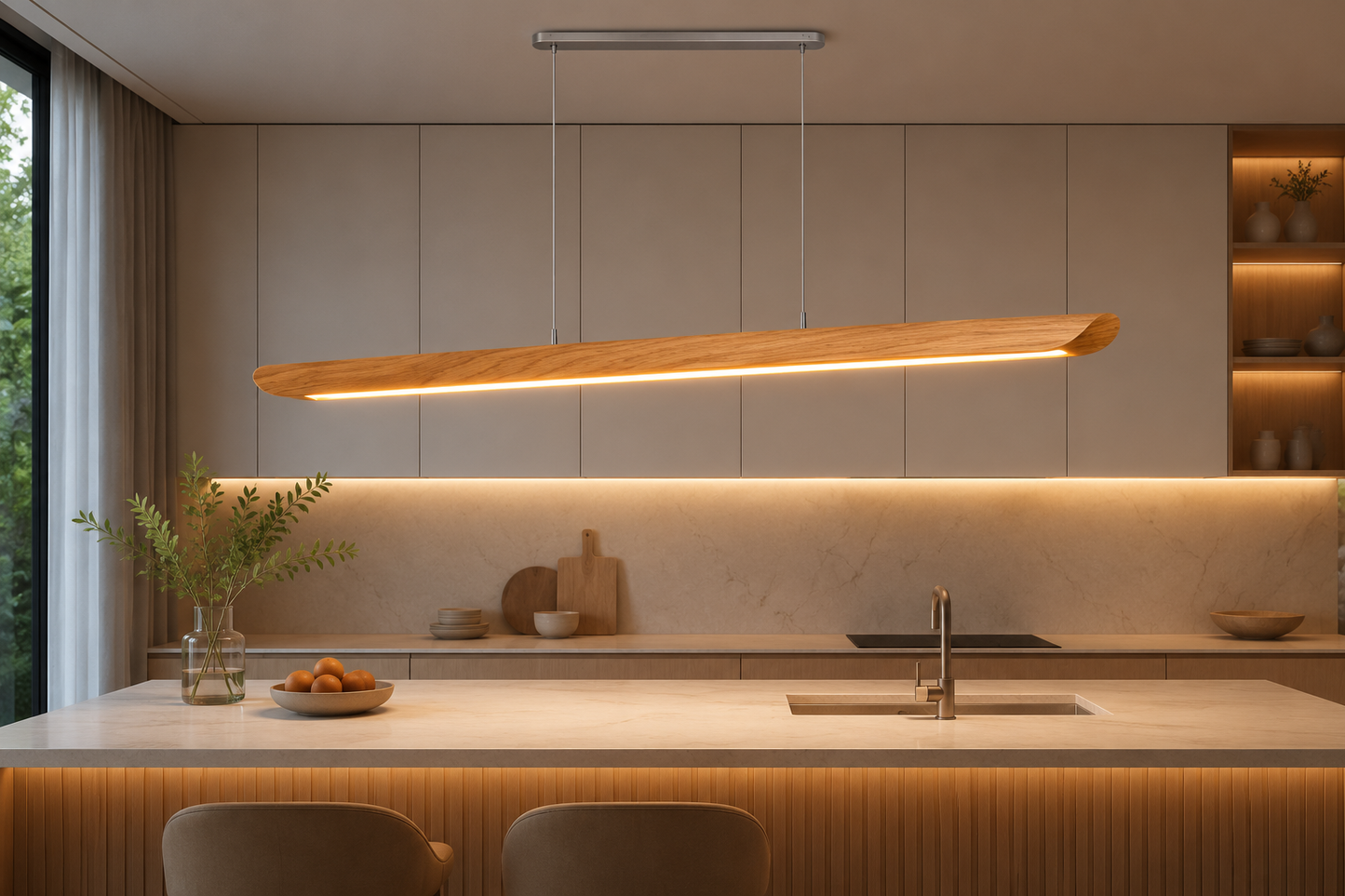 HDC Modern Wooden Linear LED Chandelier for Dining Area