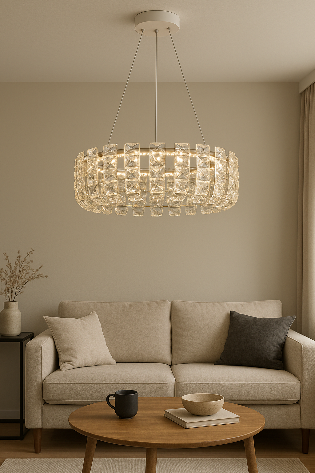 Hdc 600mm Luxury Crystal Halo Chandelier Modern Round LED Chandelier L