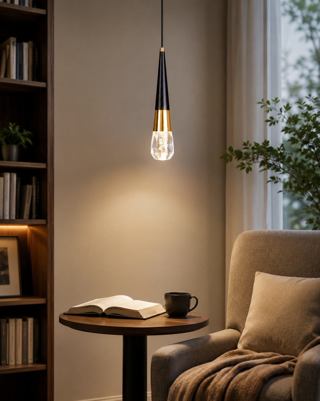 HDC Luxury Black & Gold Cone Pendant Light for Bedroom, Living Room