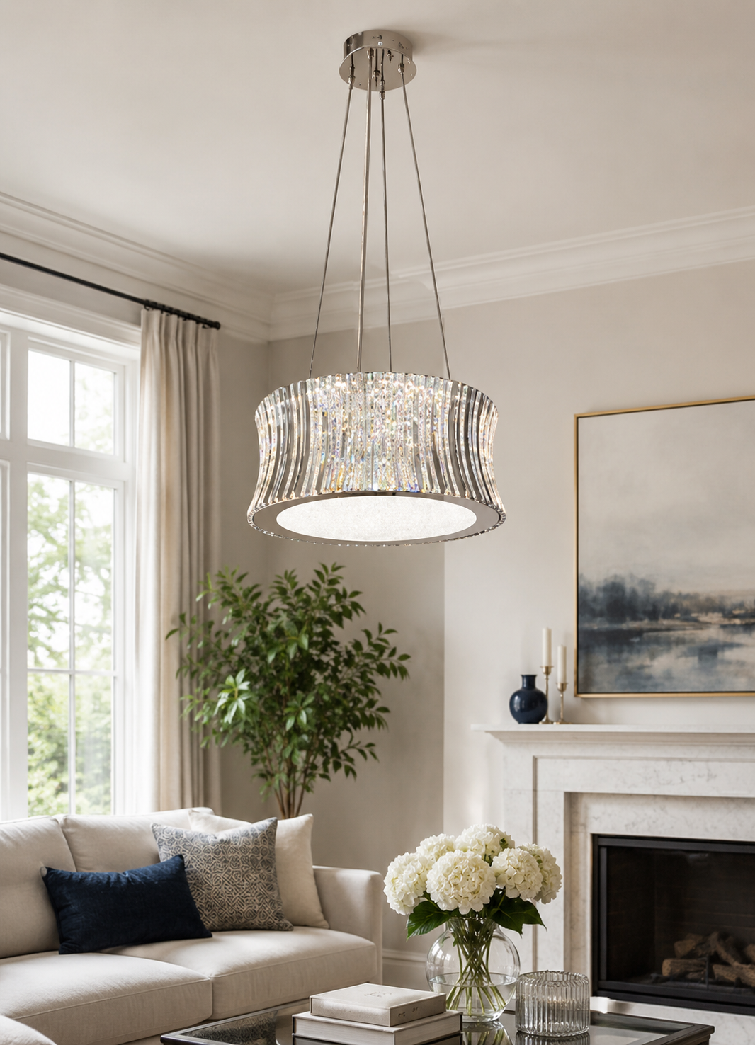 HDC Luxury Crystal Drum Chandelier for Bedroom, Living Room