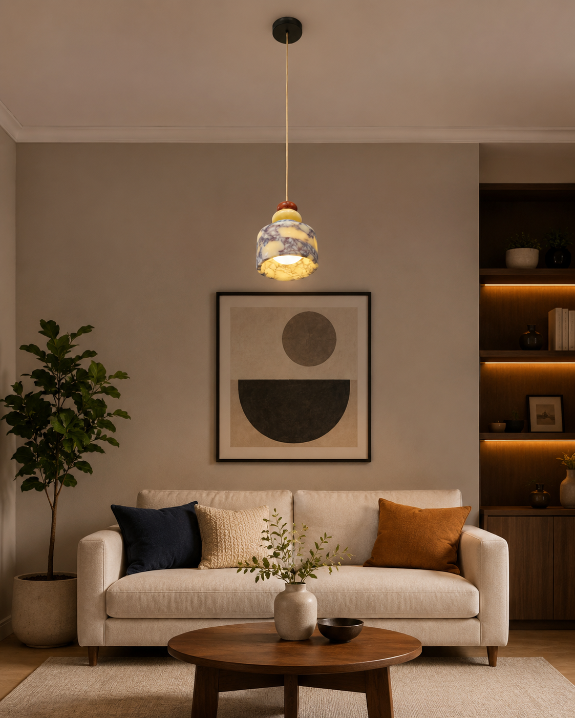 HDC Luxury Marble Pattern Glass Pendant Light for Living Room, Bedroom, Bedside, Dining Table, Kitchen Island
