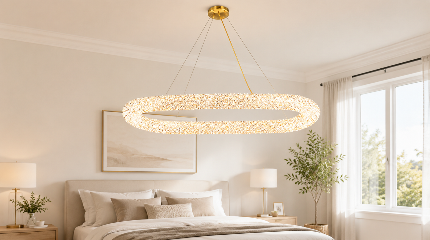 HDC Luxury Crystal Oval LED Chandelier for Bedroom, Living Room
