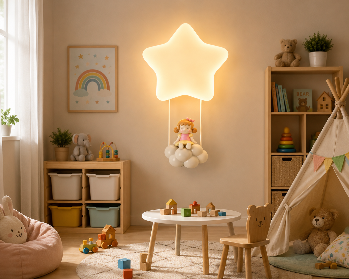 HDC Cute Star Kids LED Wall Light with Cloud Doll for Kids Bedroom, Nursery, Playroom