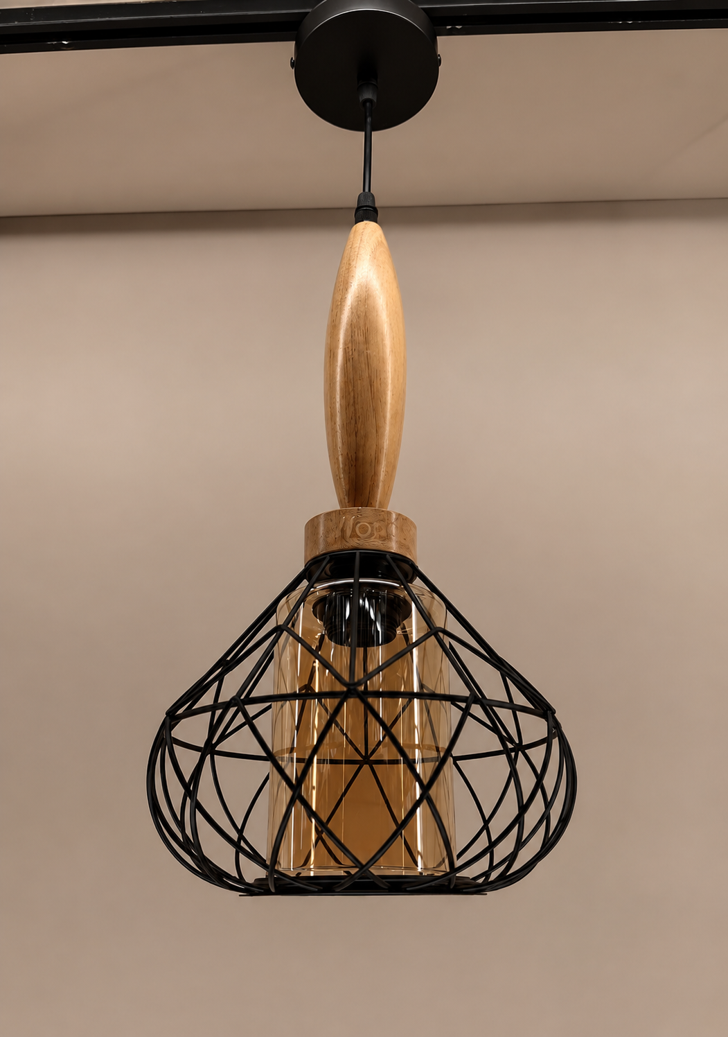 Ojaro Modern Wooden Cage Pendant Light for Bedroom, Living Room