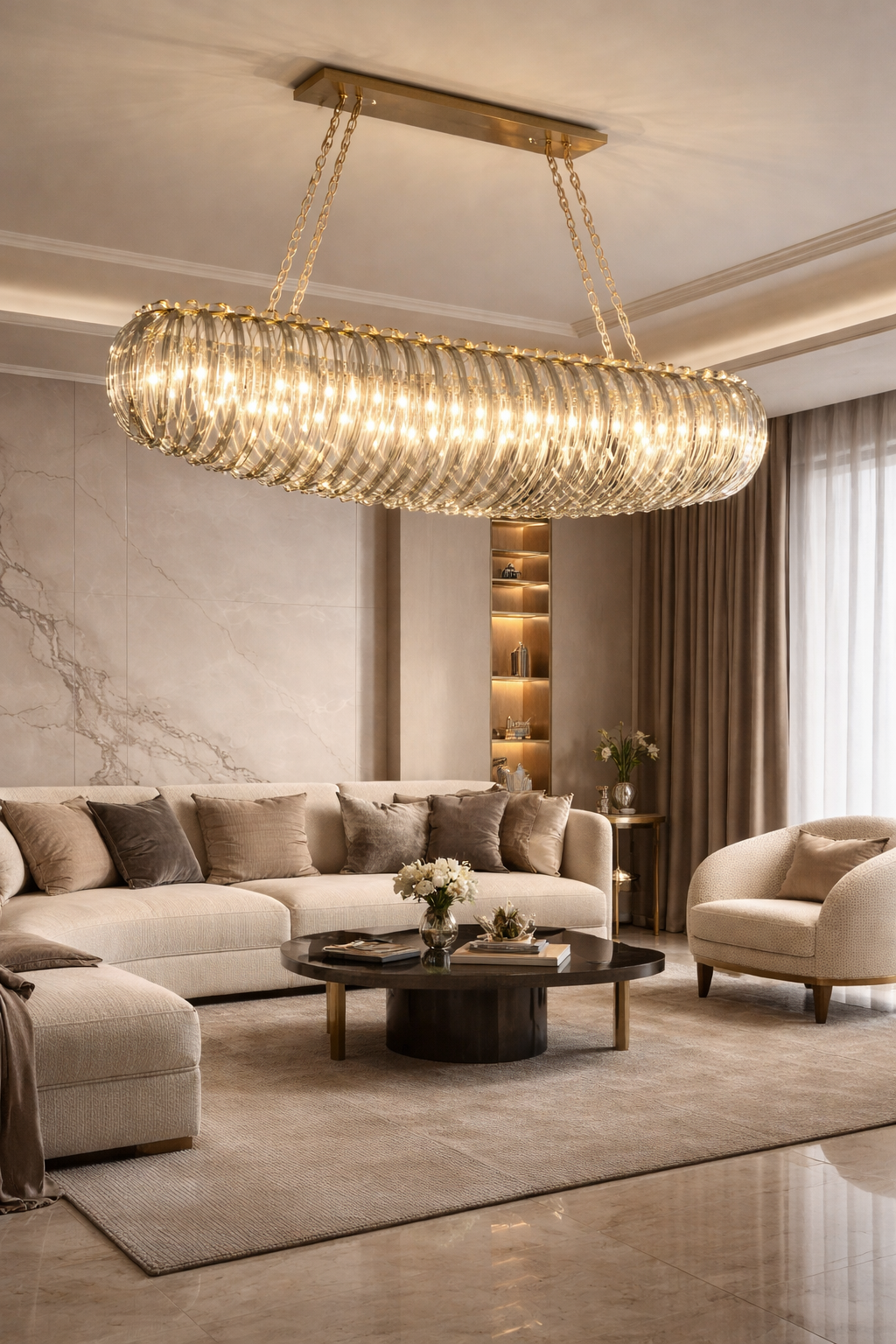 HDC 1200mm Luxury Smoke Glass Linear Chandelier Pendant Light For Living Room, Dining