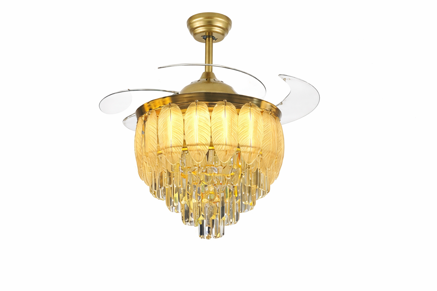 HDC 42 Inches Luxury Crystal Ceiling Fan Chandelier with Leaf Design