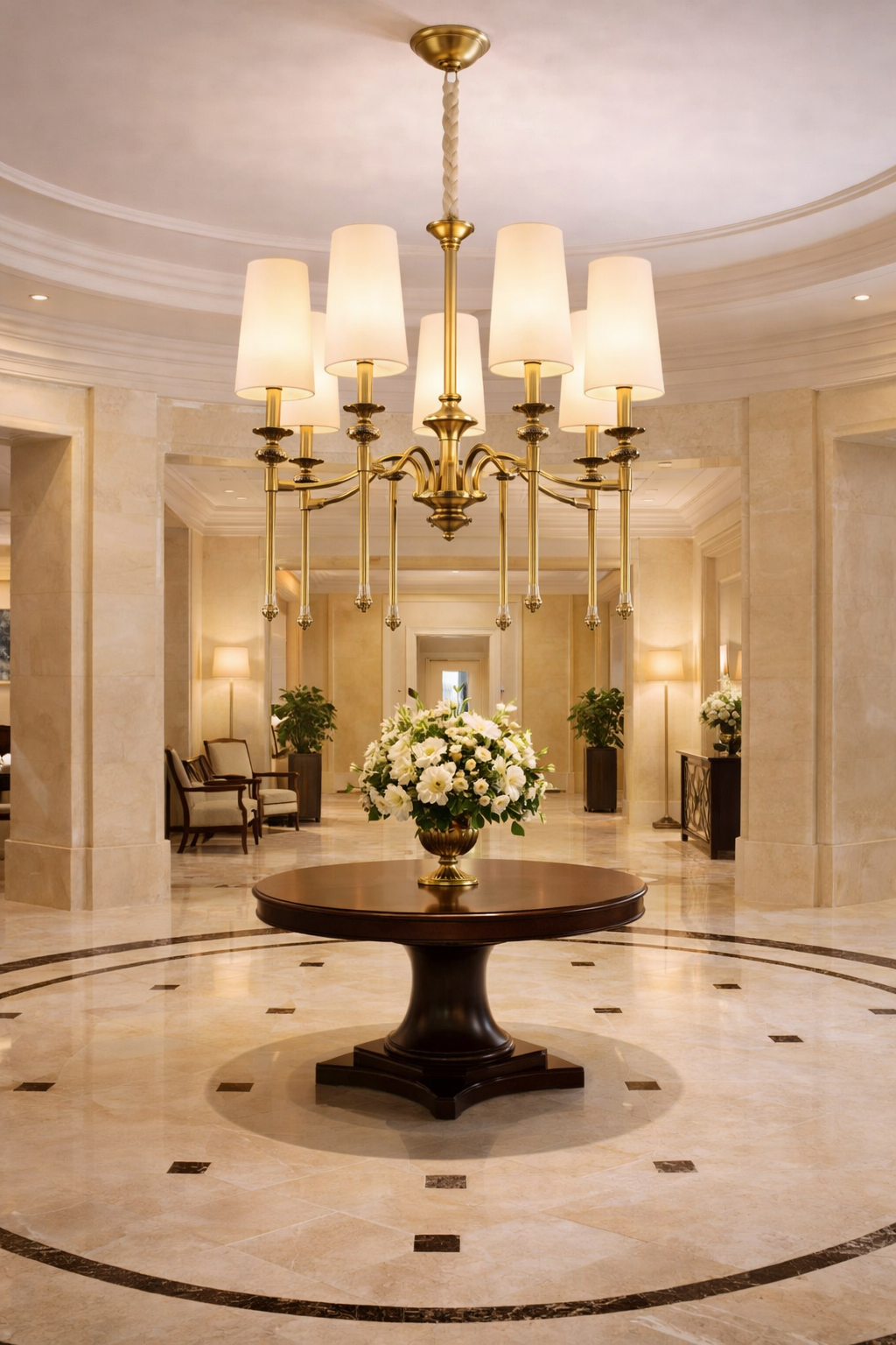 HDC 8 Lights Luxury Gold Body Fabric Shade Chandelier for Living Room
