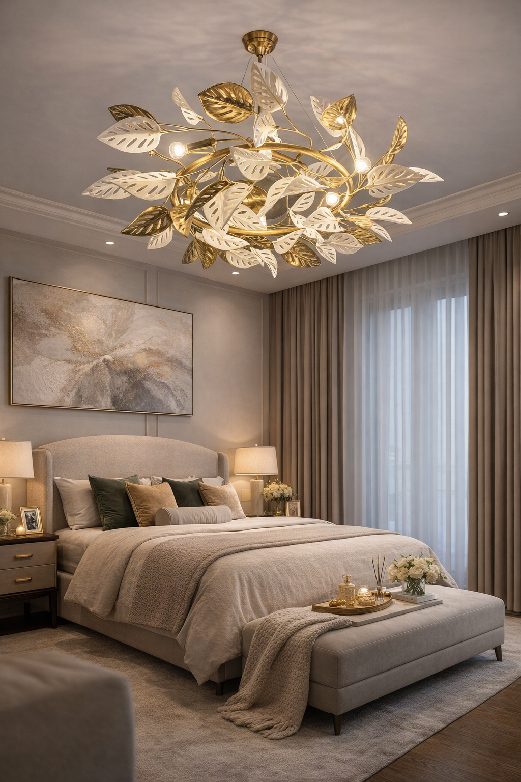 HDC Luxury Leaf Design Gold Chandelier Light