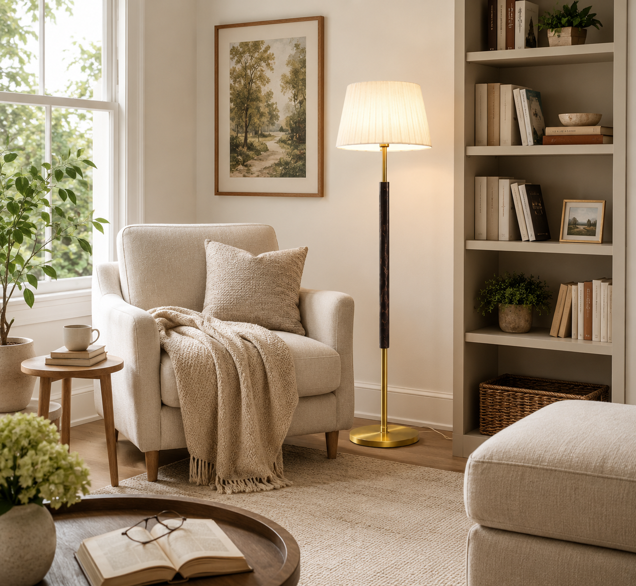 HDC Modern Fabric Shade Floor Lamp for Living Room & Bedroom