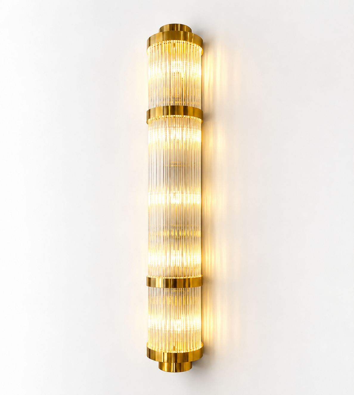 HDC Luxury Gold Ribbed Crystal Wall Light for Bedroom, Living Room