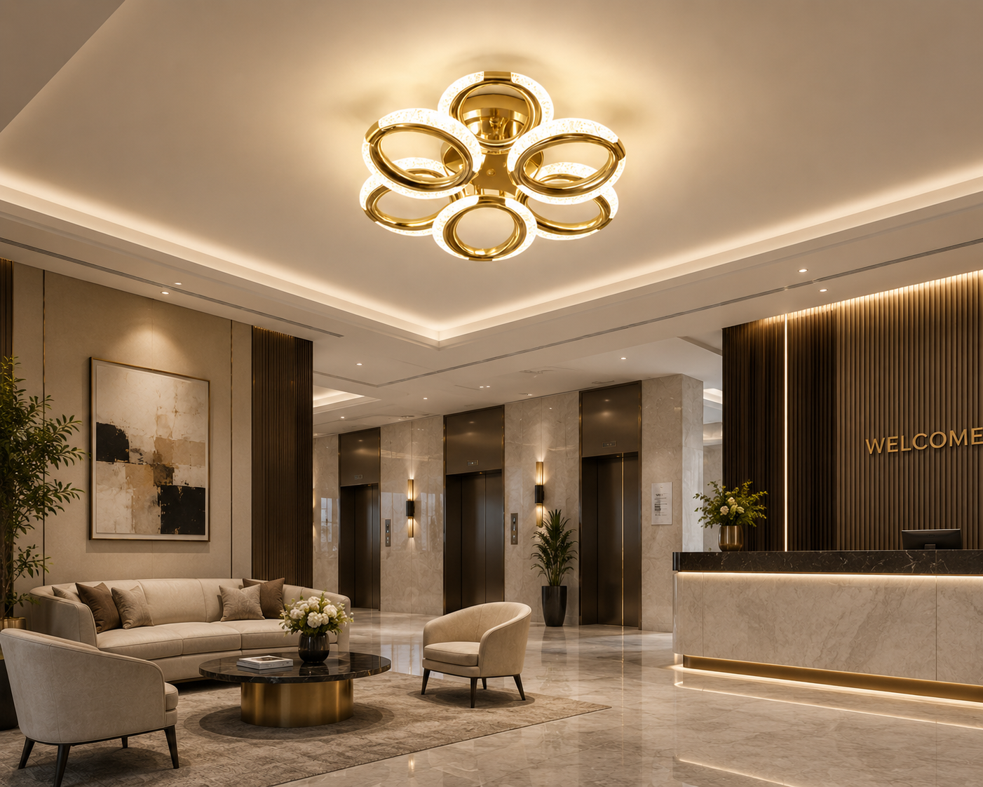 HDC Modern 6 Lights Gold Ring Ceiling Light for Living Room, Bedroom & Dining Area