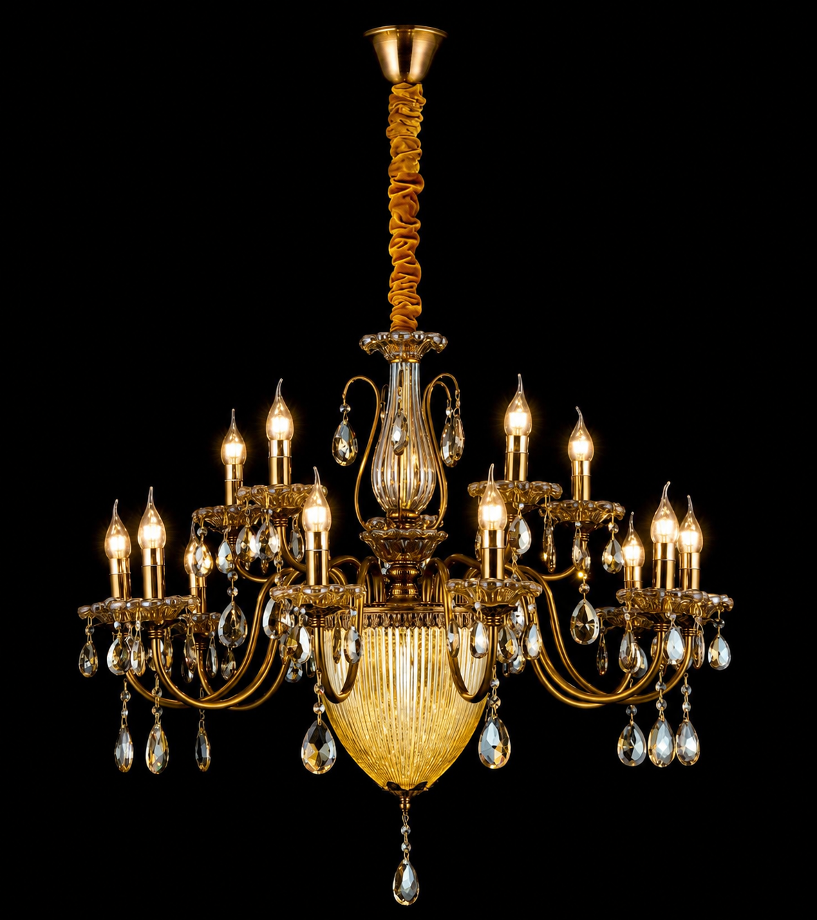 HDC 15 Light Crystal Glass Multi-Arm Chandelier Ceiling Light for Living Room, Dining Hall & Hotel Lobby