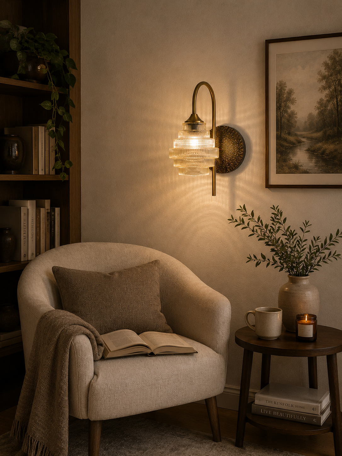 HDC Luxury Ribbed Glass Wall Light for Bedroom, Living Room