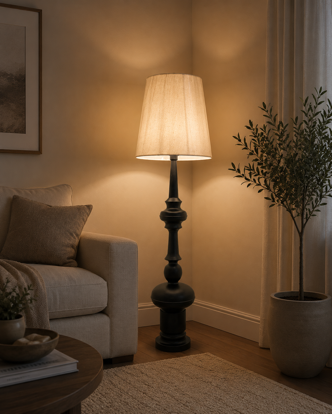 HDC Modern Black Designer Floor Lamp with Fabric Shade for Bedroom, Living Room