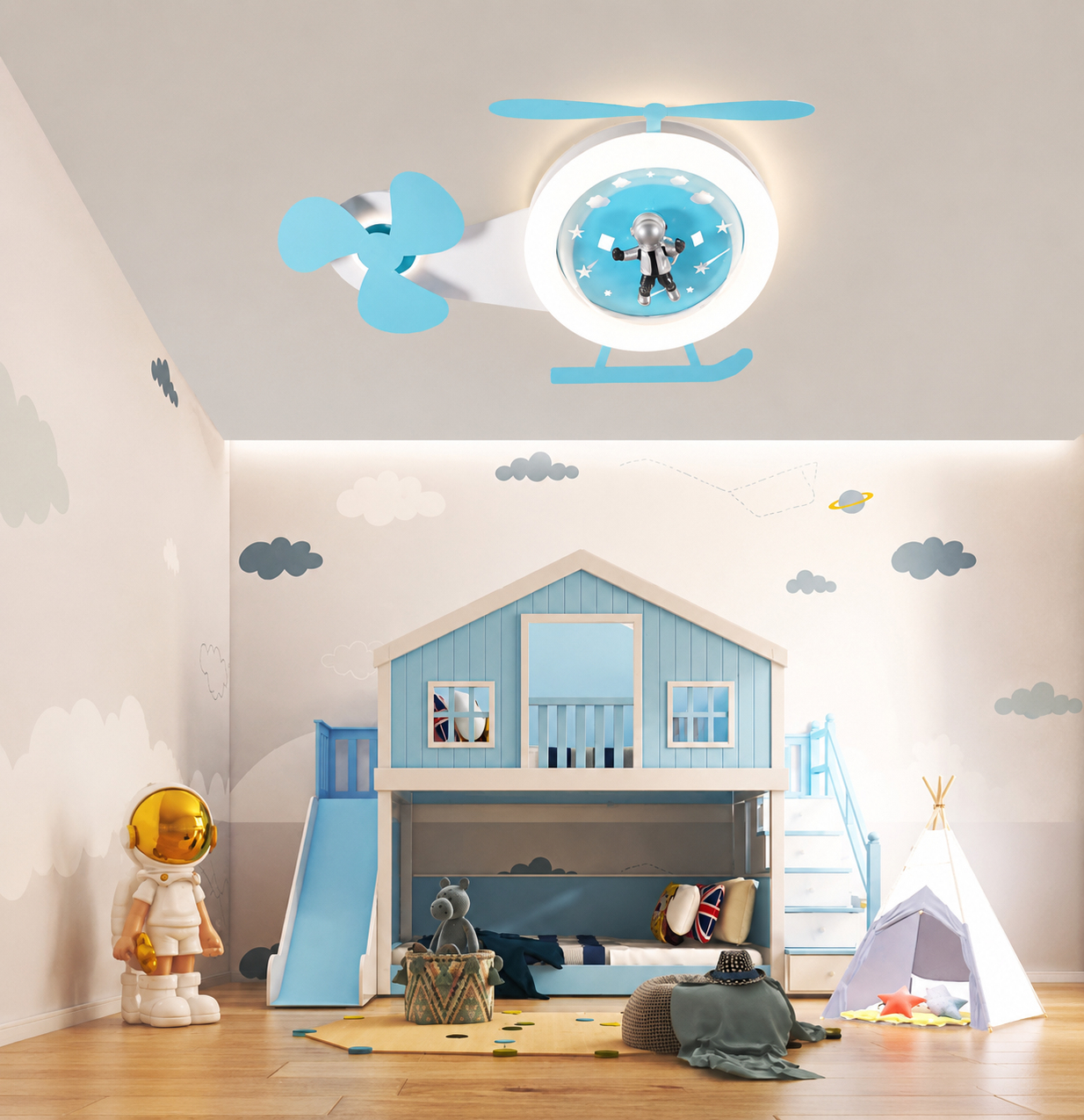 HDC Kids Helicopter Ceiling Light for Bedroom & Playroom