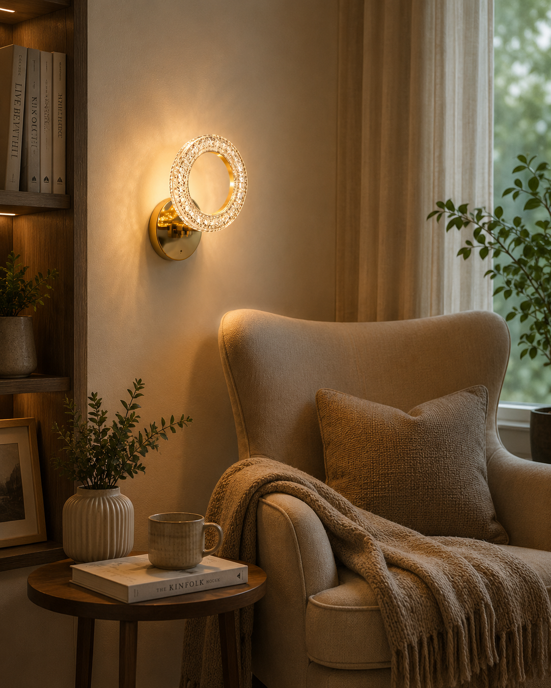 Ojaro Premium Modern Crystal Halo LED Wall Light for Bedroom, Living Room, Dining Area & Luxury Interior Décor