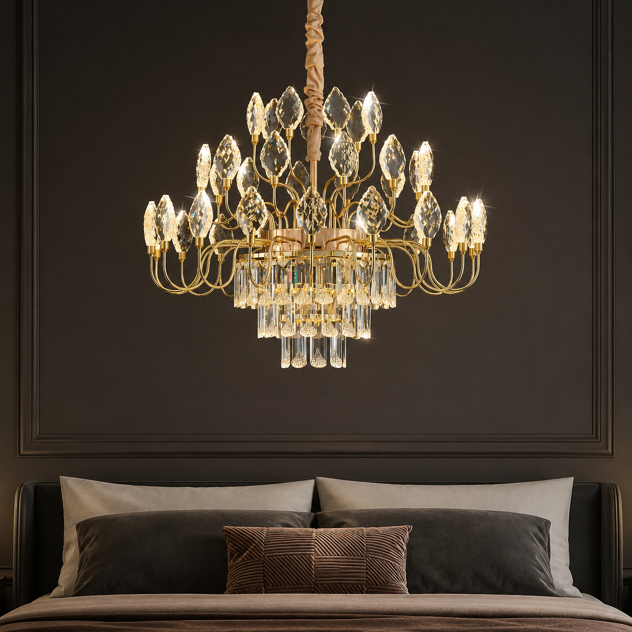 HDC 600mm Luxury Gold Crystal Chandelier for Living Room, Dining Area