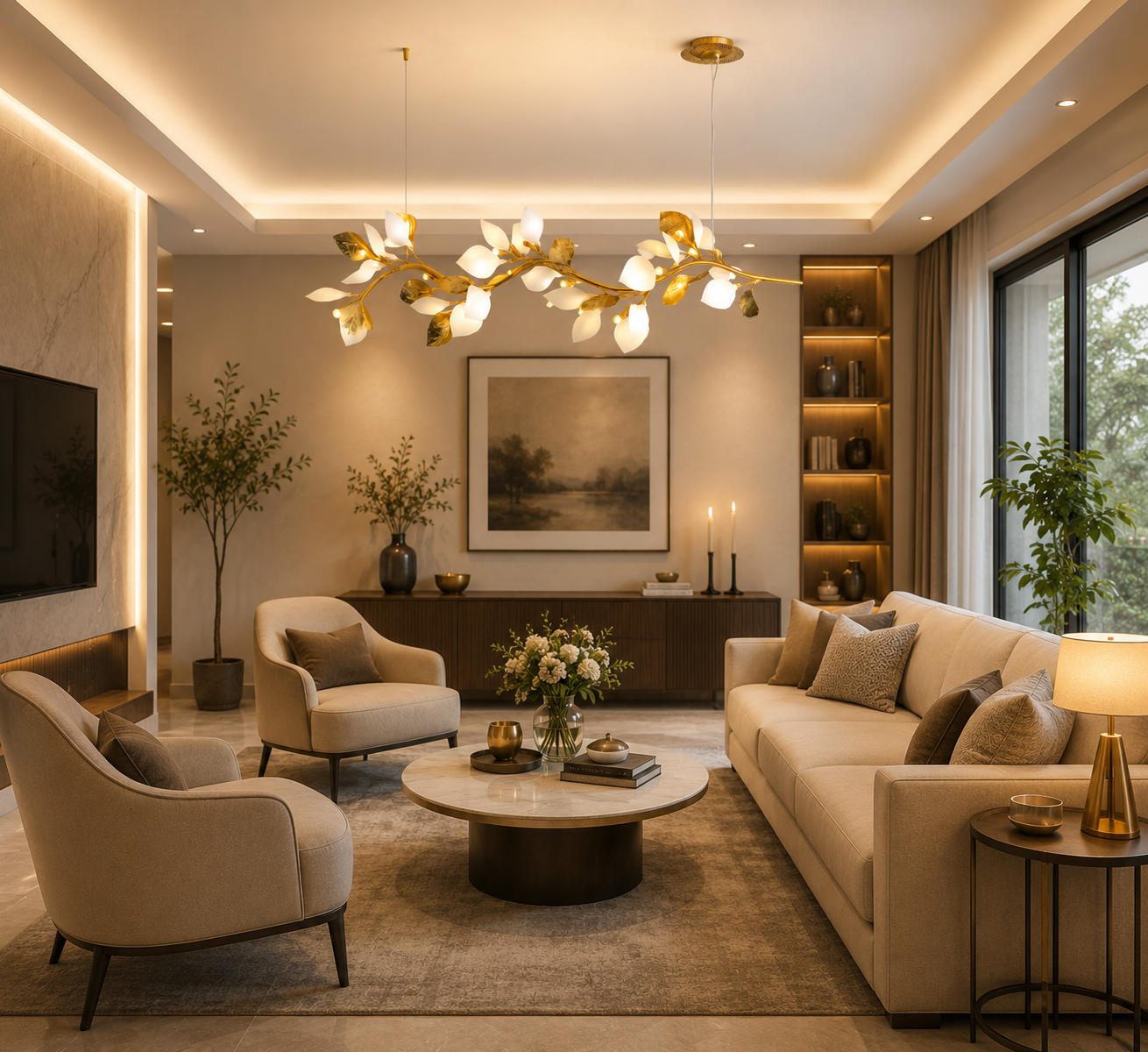HDC Luxury Golden Leaf Branch Chandelier Light for Living Room, Dining Area & Bedroom