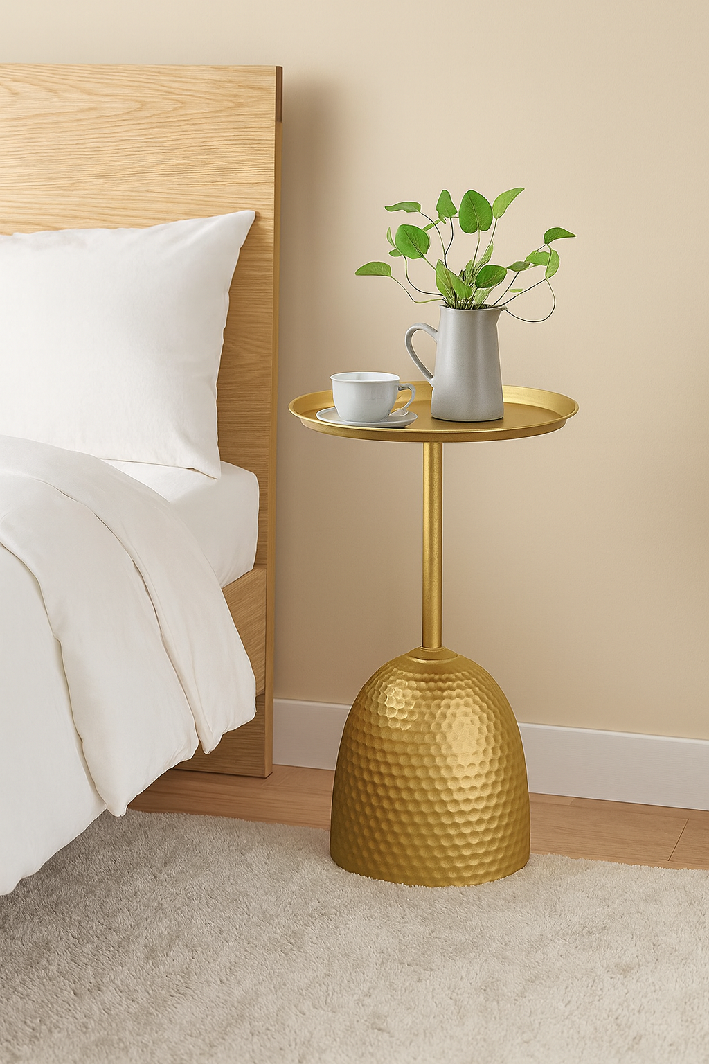 HDC Metal Side Table Tray, Small Accent Table Nightstand for Bedside Or Sofa, Round Bar Table Coffee Table for Living Room, Bedroom, Home, Office (Color : GOLDEN)