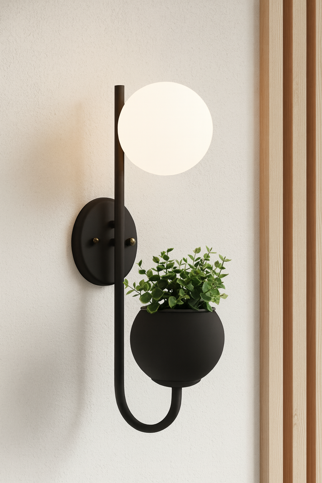 HDC Black Modern Wall Light with Glass Globe Shade LED Wall Lamp with Planter Pot For Living Room, Balcony