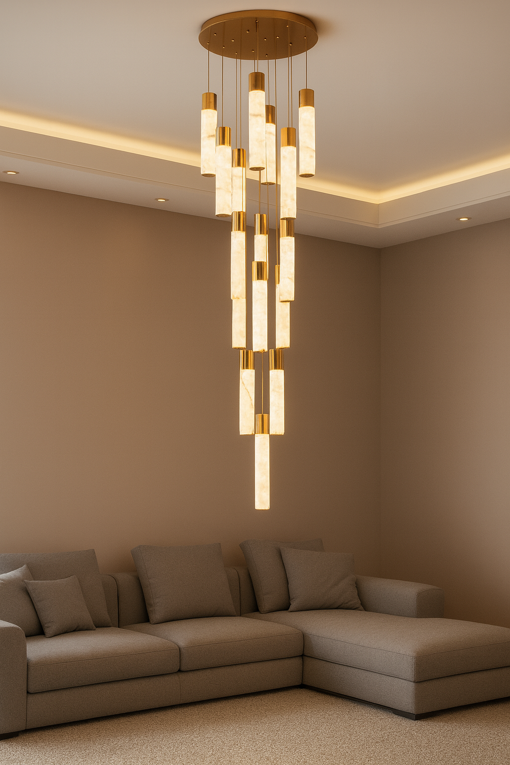 HDC 18 Lights Imperial Marble Tube Double Height Stair Chandelier