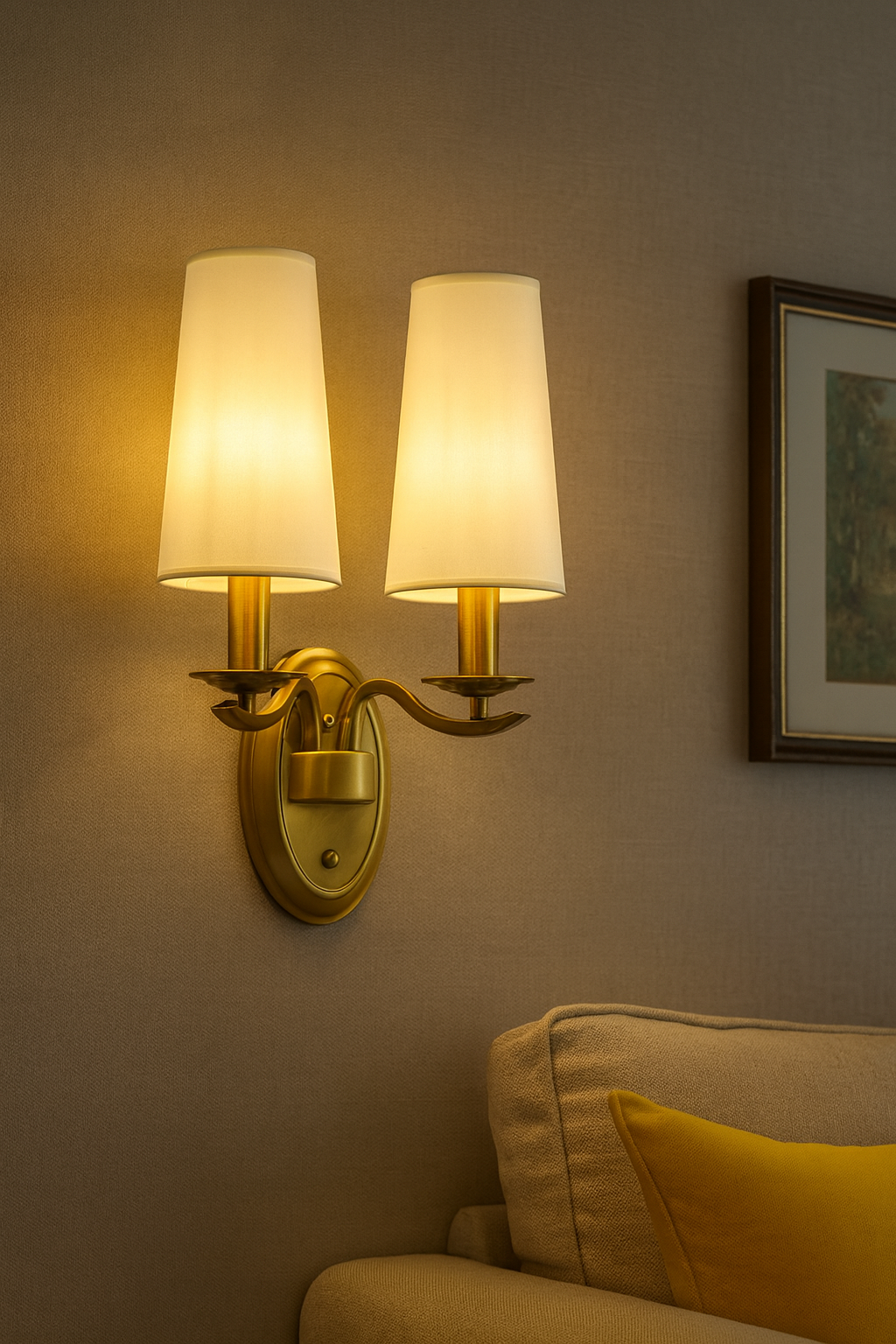 HDC Gold Body Twin White Shade Wall Sconce For Living Room