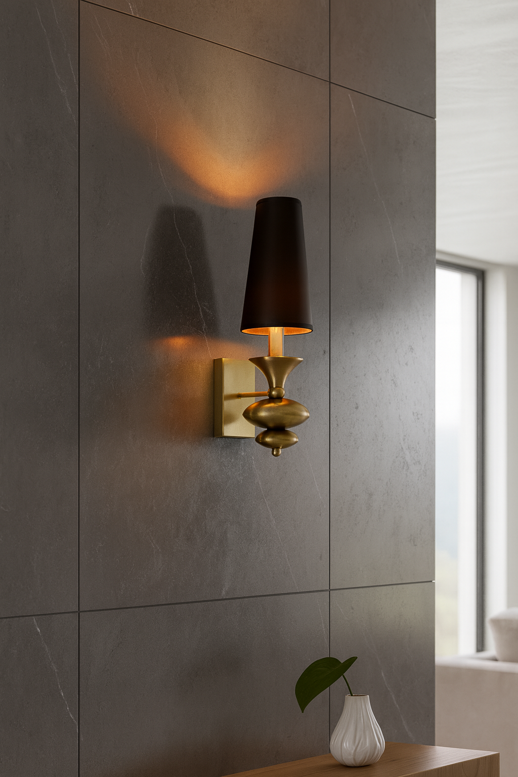 HDC Regal Noir Single Light Wall Sconce with Sculpted Gold Detailing