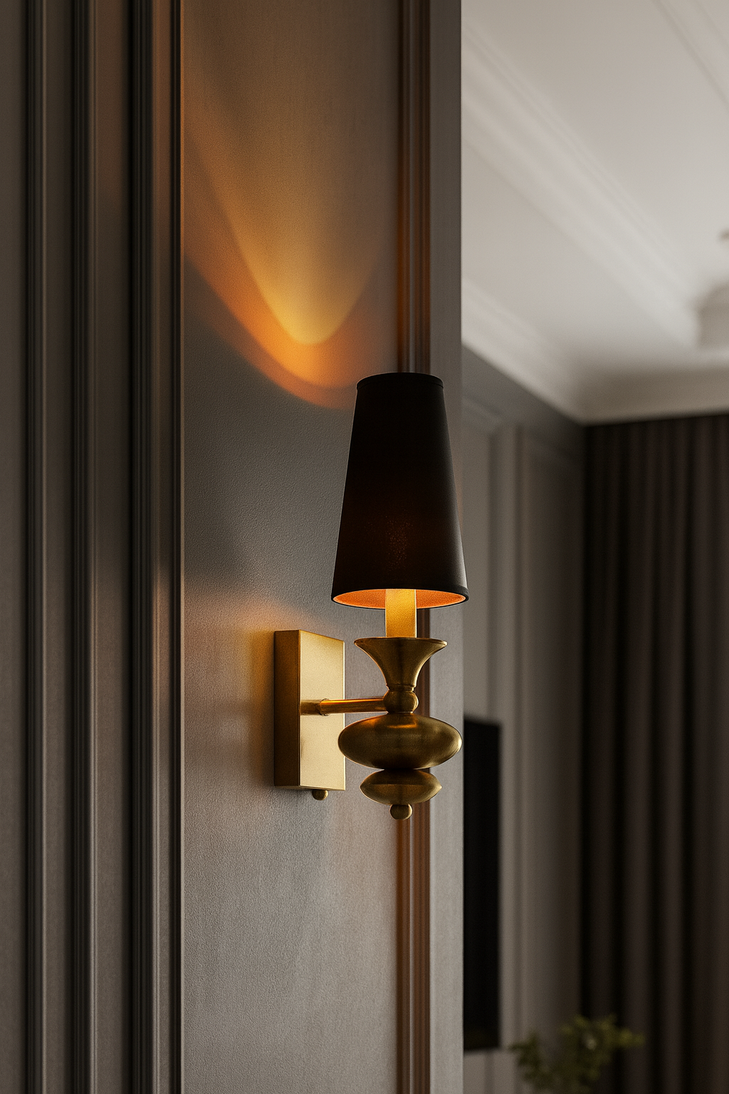 HDC Regal Noir Single Light Wall Sconce with Sculpted Gold Detailing