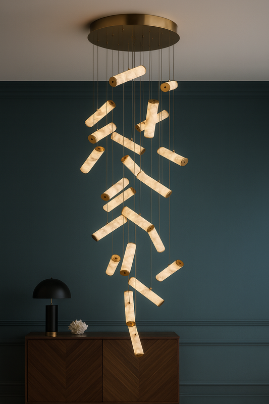 HDC 22 Lights Imperial Marble Tube Double Height Stair Chandelier