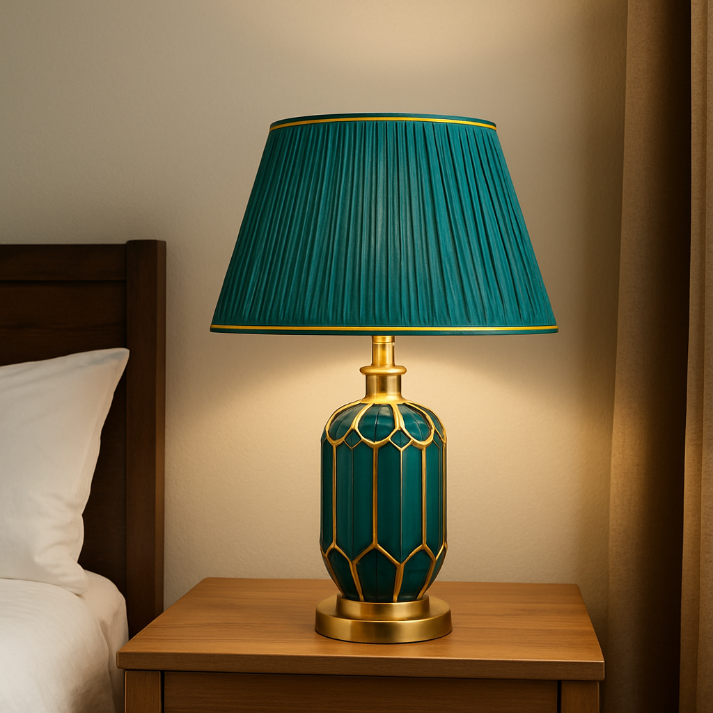 Hdc Ceramic Nightstand Lamp With High-quality fabric lampshade