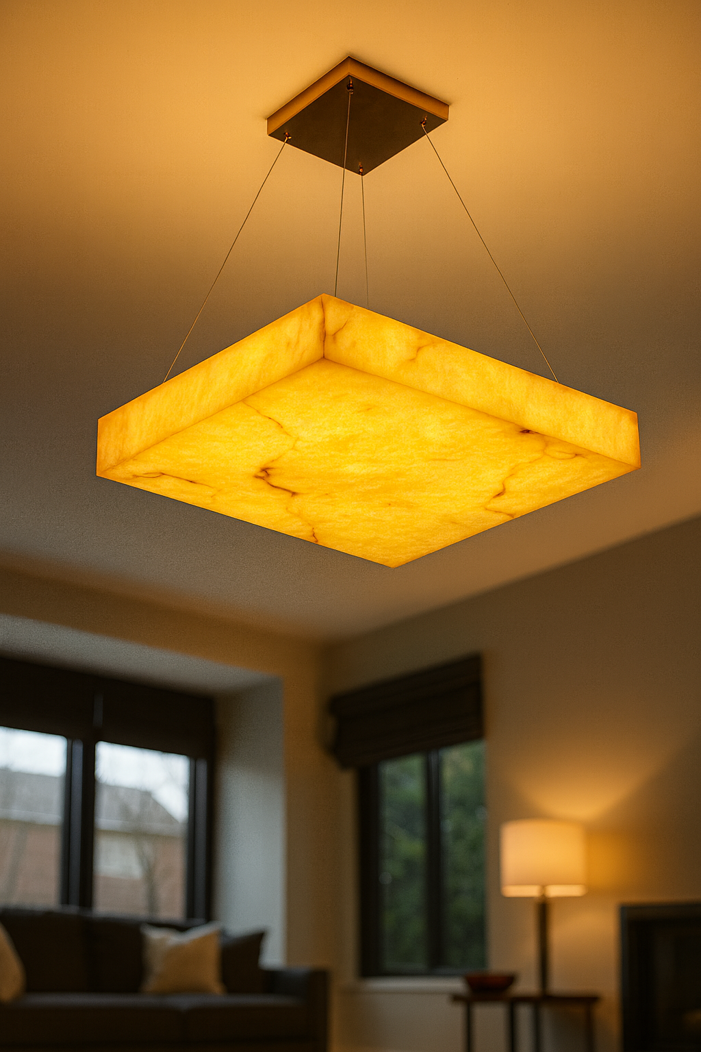 HDC 600mm Rectangular Alabaster Ceiling Chandelier Light For Living Room