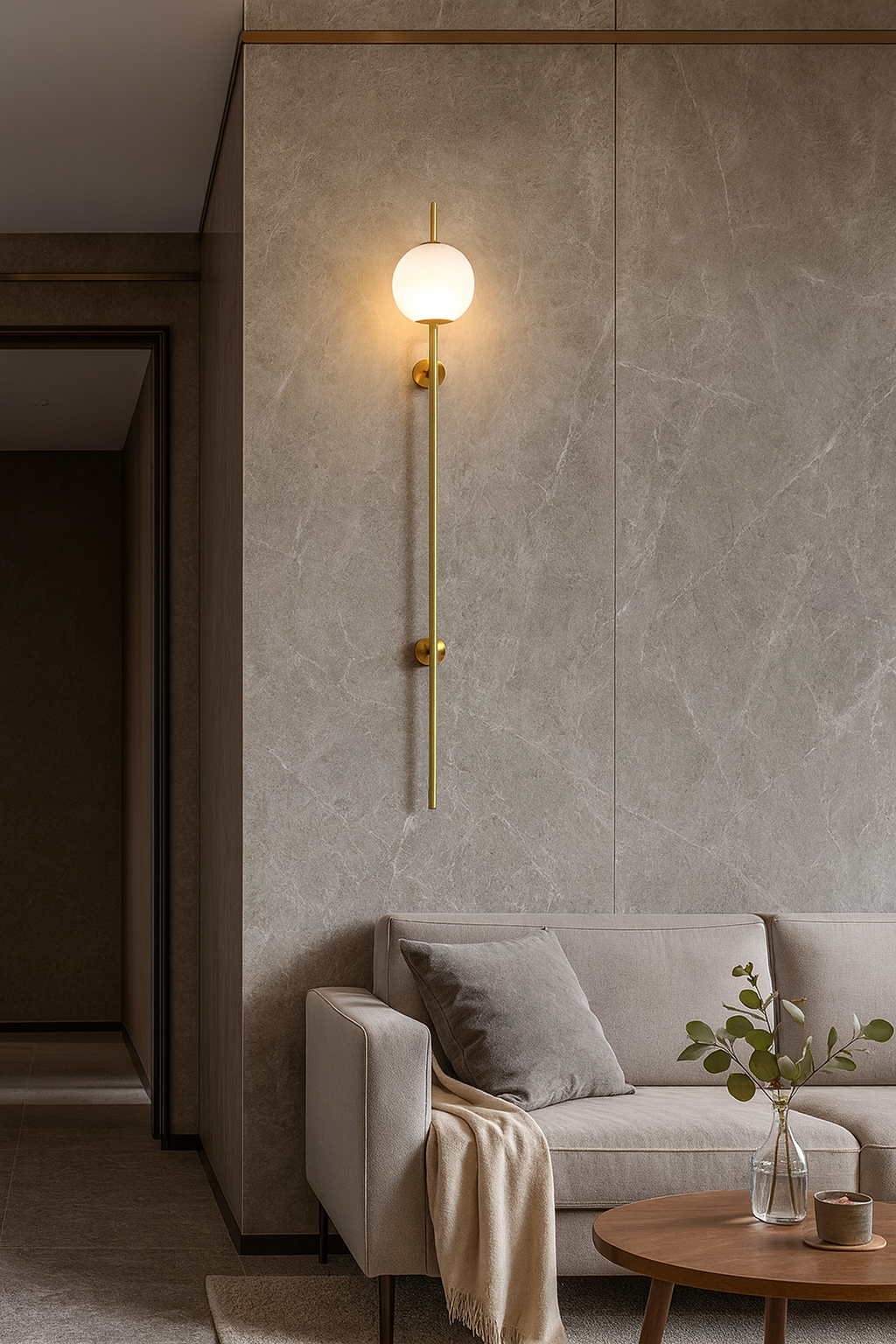 HDC 1200mm Minimalist Vertical Wall Lamp with Frosted Glass Globe Luxury Modern Gold Wall Light