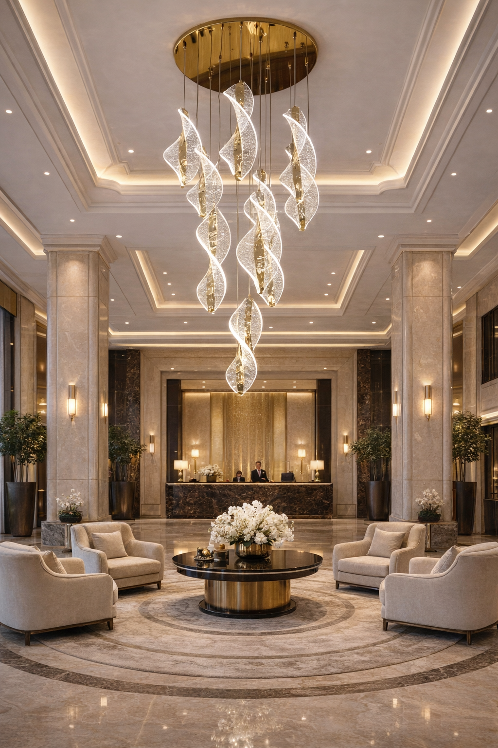 HDC 10 Lights Rose Gold Finish Premium Spiral Crystal Double Height Chandelier for Living Room, Staircase