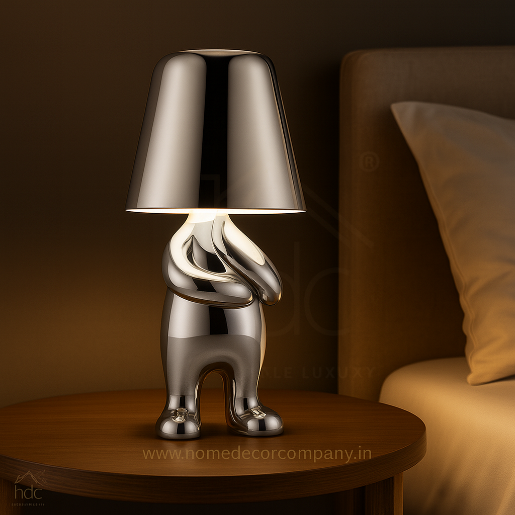 Hdc Little Golden/Silver Man Thinking Stylish Nordic Golden Luxury Portable LED Desk Lamp Cafe Bar Restaurant Home Decoration Night Light