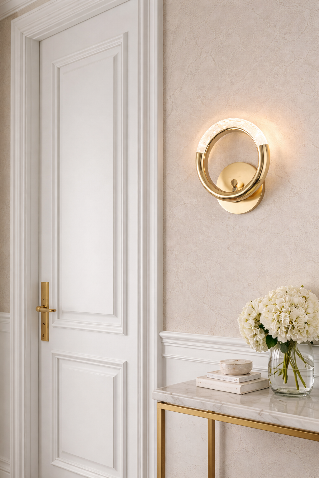 HDC Led Glass Crystal Golden Metal Wall Light - Warm White