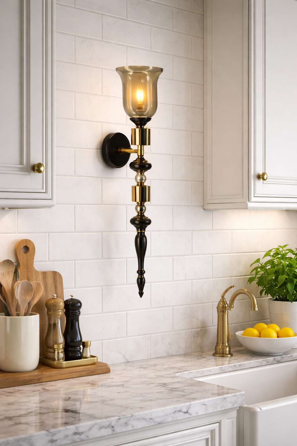 HDC Luxury Vintage Brass & Glass Wall Light for Bedroom, Living Room & Hallway