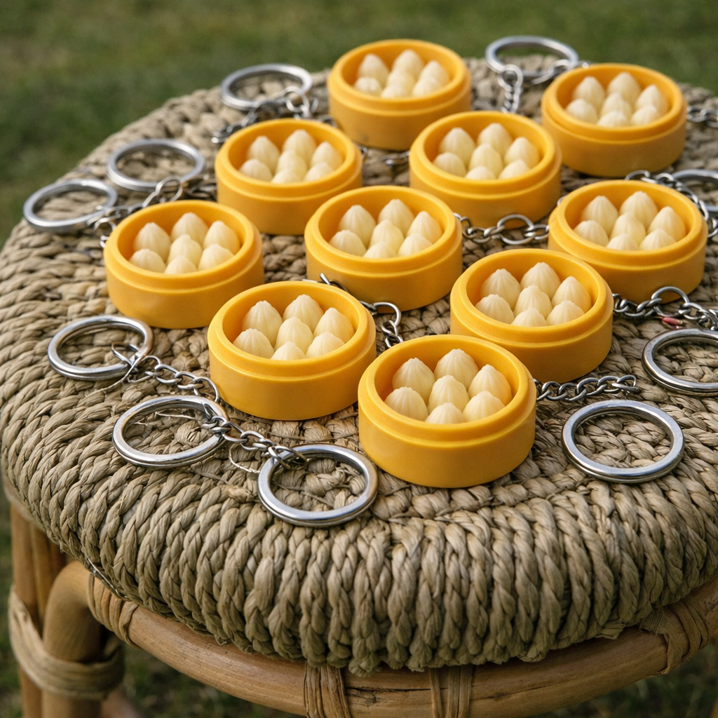 HDC Mini Steamed Dumpling Basket Keyring | Cute Food-Themed Accessory Keyring