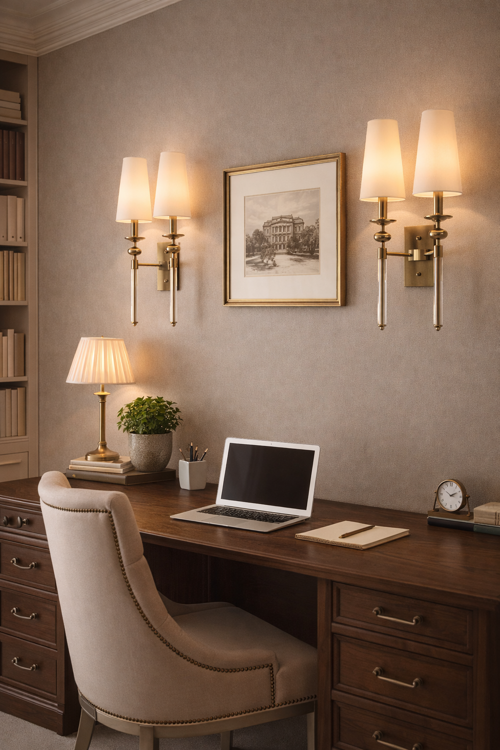 Hdc Antique Metal Wall Light Double Sided Electroplated Brushed Brass Fabric Shade - Warm White