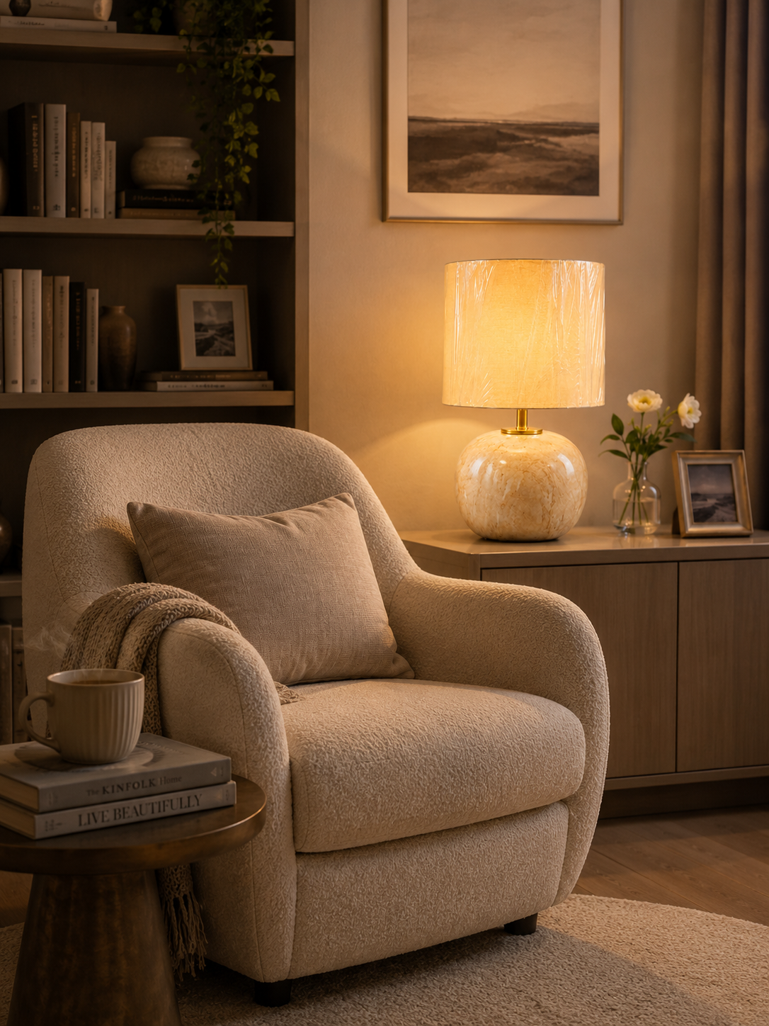 HDC Luxury Marble Base Table Lamp for Bedside Table, Living Room