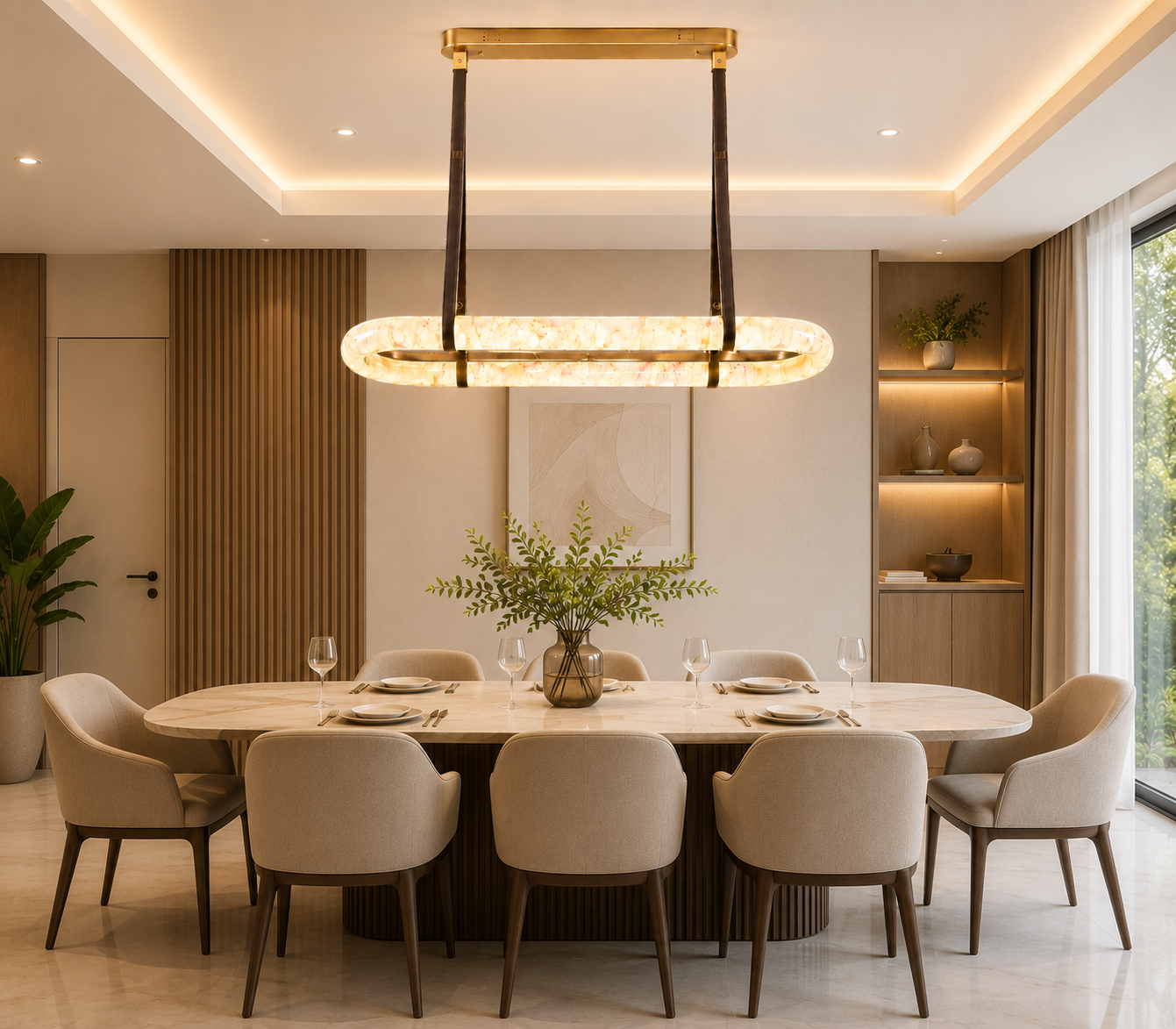 HDC 1000mm Luxury Resin LED Linear Chandelier for Dining & Kitchen Island