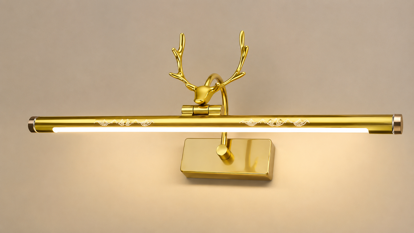 HDC Luxury Gold Deer LED Mirror Wall Light for Washroom, Vanity Area