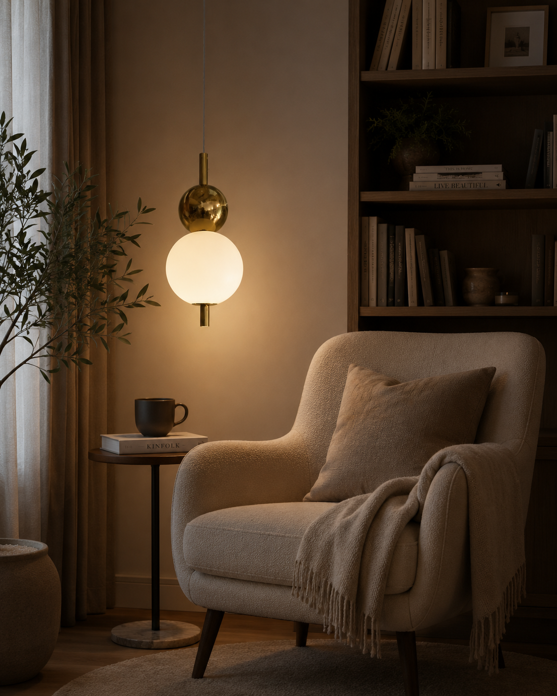 HDC Modern Gold Globe Glass Pendant Light for Bedroom, Living Room